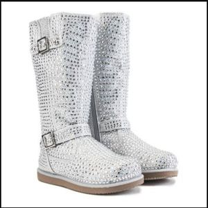Shiekh urban buckle glitter boots women size 10 mid-calf boot silver bling boots